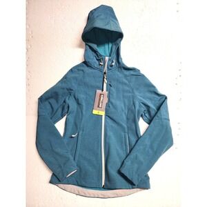 Kirkland Signature Women Jacket Small Teal Softshell Hooded Long Sleeve Zip